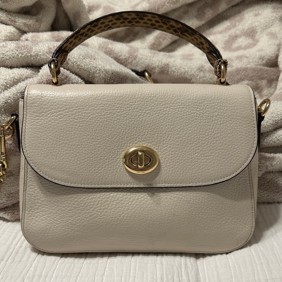 Coach C1560 Marlie Top Handle Satchel Purse Pebbled Chal Cream Leather Snakeskin - Picture 3 of 15